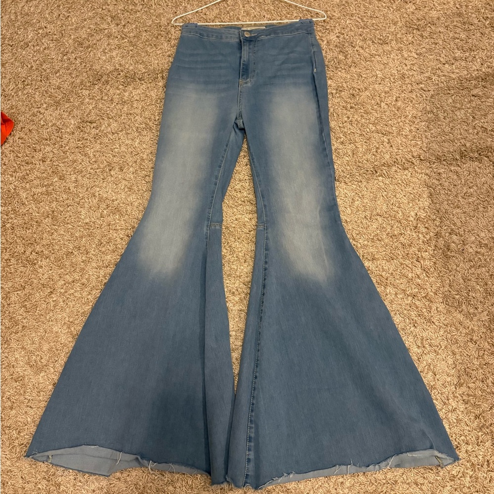 Free People Wide Leg Flare Jeans in Classic Blue